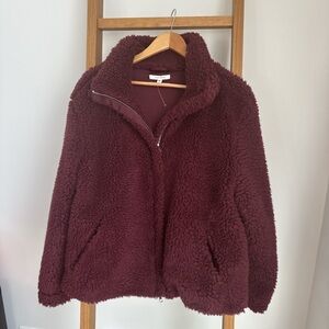 PACSUN | M/L Women’s Teddy Maroon BURGANDY Jacket Zip Up